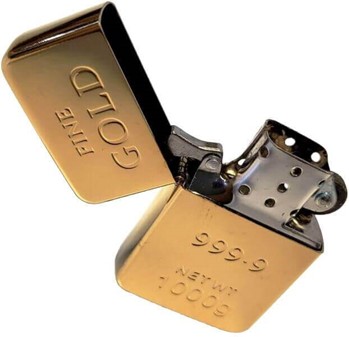 BENZIN LIGHTER. Eksklusiv Guldbarre Metal Lighter i en Gaveæske