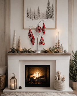 Julepynt, glas istapper i rød blank med guld og grøn dekoration. 13 cm