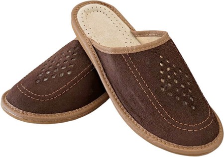 SLIPPERS MÆND. Billige ruskind læder hjemmesko i brun med gummisål