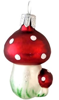 JULETRÆSPYNT GLAS. Julekugler figur af dobbelt lille røde fluesvamp