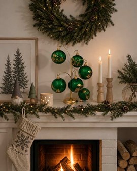 Juletræspynt glas. Gennemsigtig grøn julekugle med svampe, Ø 8 cm