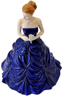 Smuk Royal Doulton porcelænfigur af dame i en dyb blå kjole