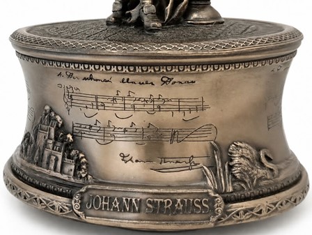 Tidsrejse til Wien. Elegant Johann Strauss Bronzefigur med Spilledåse