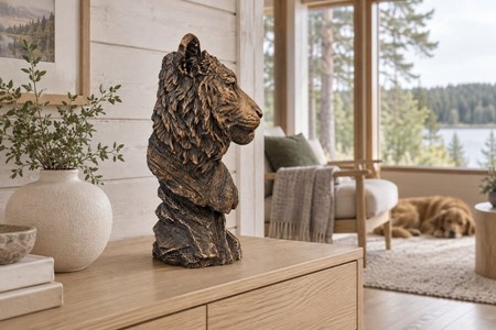 Bronze buste af tiger. Eksklusiv stuepynt og kontordekoration