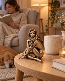 Romantisk bronzefigur. Sensuel kvindeakt i kunstnerisk lille form