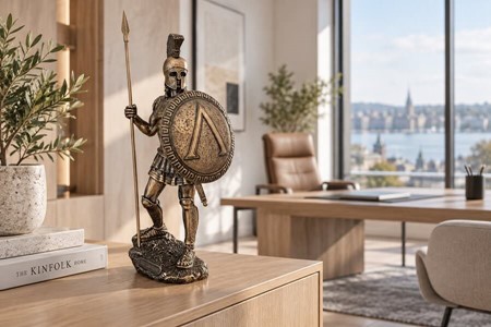 GODE IDEER TIL INDRETNING. Bronze figur af spartanske kriger med spyd