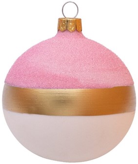 Julekugler i hvid med pink top og en guld bred stribe, Ø 8 cm, 6 stk