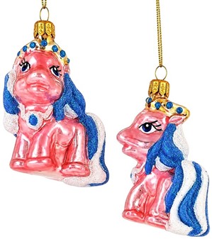Håndlavet i Polen lyserød pony, glas figur til juletræet, højde 7 cm