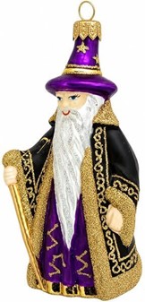 Julekugler figurer. Flot stor polsk glasfigur af troldmand. H 13 cm