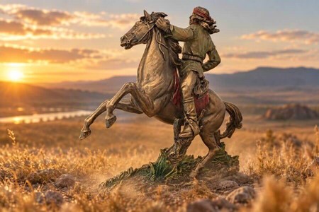 INDIANER FIGUR. Apache på hest, bronze dekoration til hjemmet