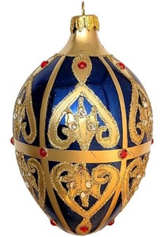 Blåt julepynt. Glasjulekugle i form af marineblåt Fabergé -æg. H 13 cm