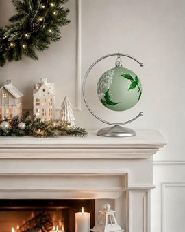 Polsk glas julepynt. Grøn julekugle med en fugl på lanterne. Ø 10 cm