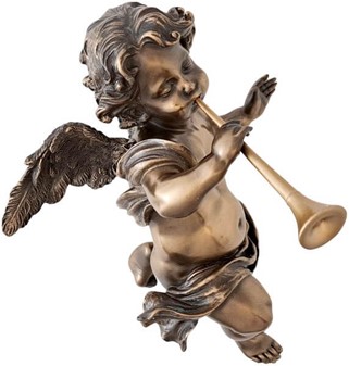 FIGURER PYNT. Smuk, dekorativ bronze figur af engel med trompet