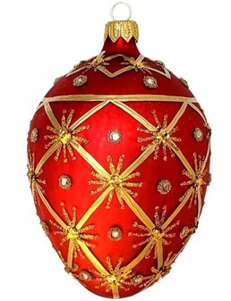 Håndmalet jule glas pynt i rød Fabergé æg form. Julefigur H: 13 cm