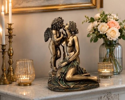 Amor og Psyke Figur. Romantisk bronzeskulptur til tidløse øjeblikke