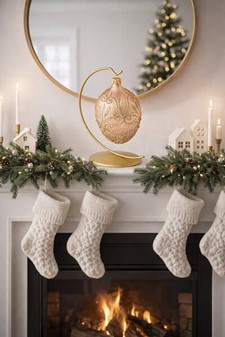 Guld glas æg med gule krystaller, pragtfuldt polsk julepynt. H: 13 cm