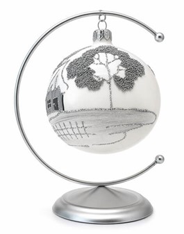 Julekugler med motiv. Sølv hytter på gennemsigtigt glas, Ø 10 cm 6 stk