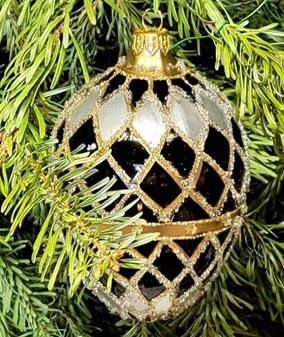 SORT JULEPYNT. Eksklusiv Fabergé-inspireret Julepynt i Håndmalet Glas