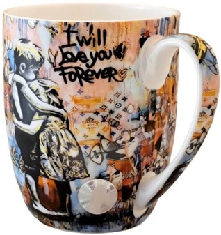 PORCELÆNSKRUS MED GRAFFITI. Krus med Banksy "I will love you forever"