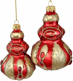 Polske rødt/guld julekugler glas i konge scepter form. 11 cm, 2 stk
