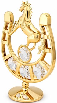 Forgyldt hestesko med Swarovski-krystaller. For heldigvis