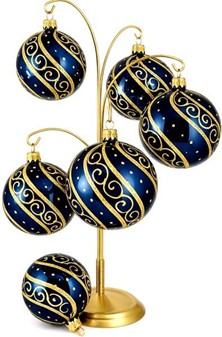 Juletræspynt glas. Polske julekugler i blå med gyldent ornament