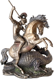 Eksklusiv Sankt Jørgen og dragen figur. Styrke, tro og sejr i bronze