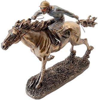 HESTEFIGUR. Imporedende bronzefigur Jockey på hest. Gave til rytter