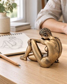 BILLIG KÆRESTE GAVE. Bronze statuette af siddende nøgne kvinde