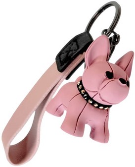 NØGLERING MED HUND. Charmerende pulver pink bulldog. Sjov nøglering
