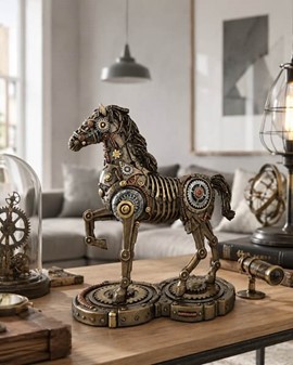Enestående Steampunk Hest: Unik Bronze Kunst – Drømmenes Mekanik!
