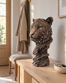 Bronze buste af tiger. Eksklusiv stuepynt og kontordekoration