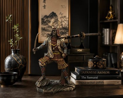JAPANSK SAMURAI. Figur af ridder i traditionelt kostume med katana