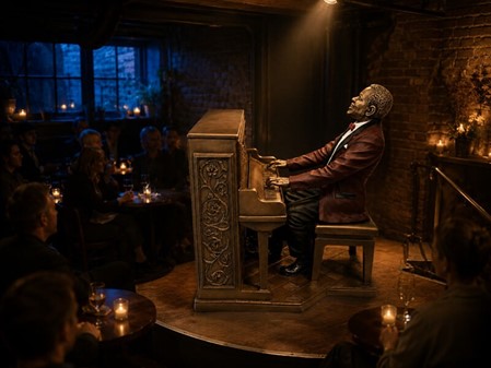 Jazzpianist ved klaveret figur – Den perfekte gave til musikeren