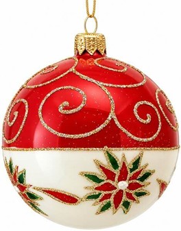 Eksklusive julekugler i rødt og hvidt. Klassisk pynt med glimt i øjet