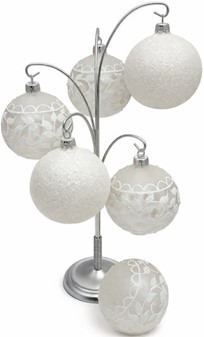 Smukke hvide juletræskugler dekoreret med hvid glitter, Ø 8 cm 6 stk