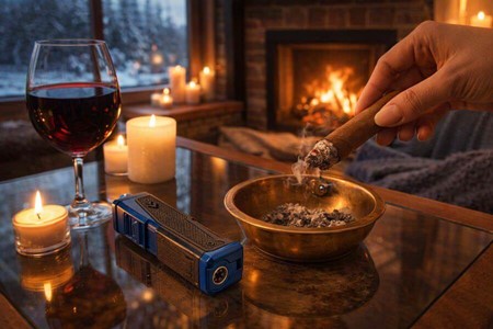 Sort blå cigar lighter. Stormlighter med kraftig firedobbelt flamme