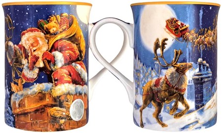 JULEKRUS. 4 Porcelæn Krus med Julemanden til Din Jul
