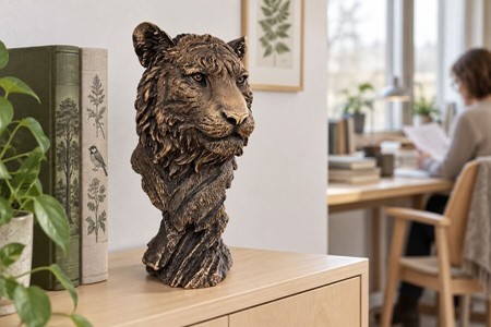 Bronze buste af tiger. Eksklusiv stuepynt og kontordekoration