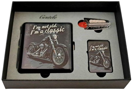Chopper Ikon Sæt: Cigaret Etui og Benzin Lighter - Perfekt Gave