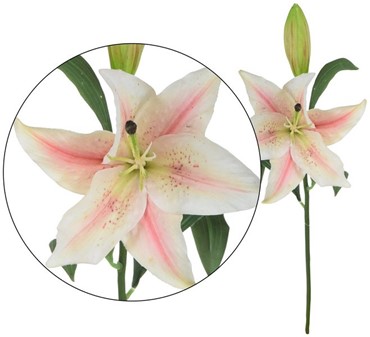 Vidunderlig kunstige lilje i lyserød og hvid, realistiske udseende