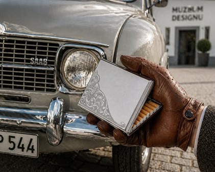 CIGARETETUIER. Metal cigaret etui med indgraveret venetiansk mønster