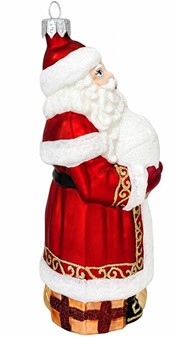 Polske julekugler figurer. Stor figur, julemand i rødt tøj. H: 14,8 cm