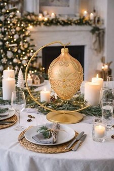 Guld glas æg med gule krystaller, pragtfuldt polsk julepynt. H: 13 cm