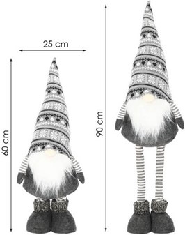Juledekoration. Charmerende stor julenisse på teleskopben. H: 54-86 cm