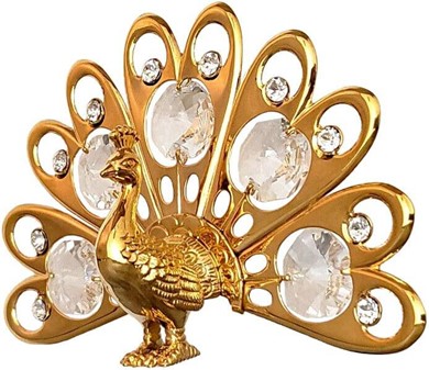 LILLE GAVE TIL HENDE. Påfugl, forgyldt figur med Swarovski krystaller