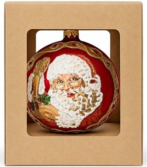 Smukkeste julekugler. Knald rødt julekugle med julemand. Ø 10 cm