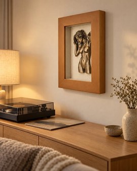 Kunstnerisk Vægdekoration: Elegant Nøgenfigur Bronze i Træramme