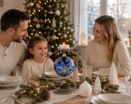 Julepynt til juletræ. Flot blå juletræskugle i glas fra Polen. Ø 10 cm