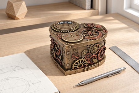 18 ÅRS GAVE. Unik hjerteformede smykkeskrin i Steampunk stil